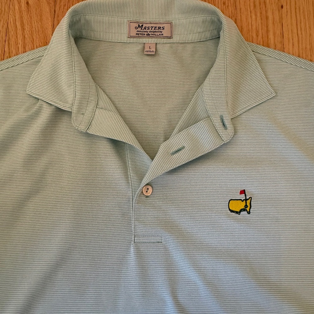Masters Peter Millar Tech Aqua/Green & White Stripe Performance Golf Shirt Polo
